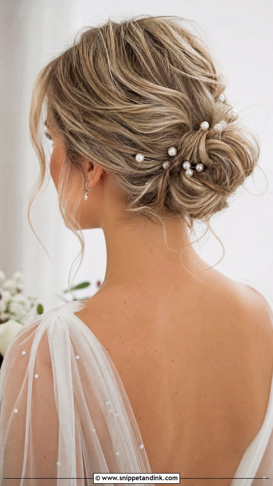 Pearl Messy Bun Wedding Hairstyle - Snippet and Ink - 20 Wedding Hairstyles Pearls