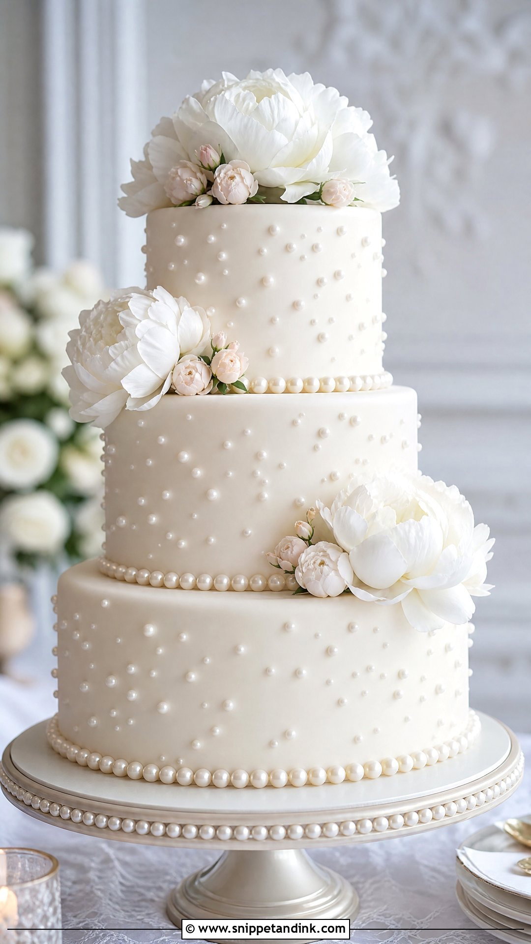Pearl Peony Wedding Cake - Snippet and Ink - 25 Peony Cake Ideas for Wedding