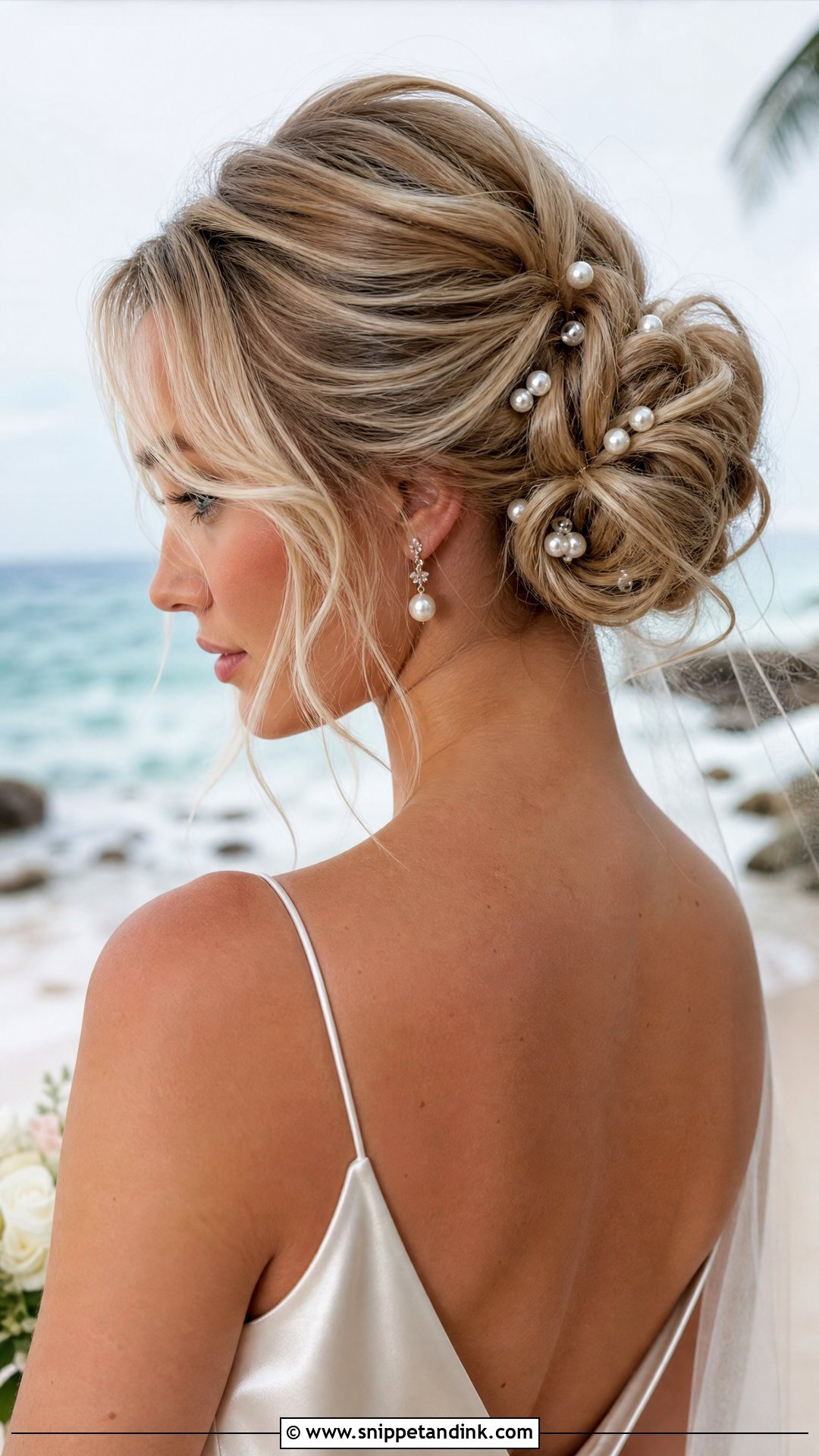 Pearl Pin Beach Wedding Updo - Snippet and Ink - 15 Beach Wedding Updo Hairstyles