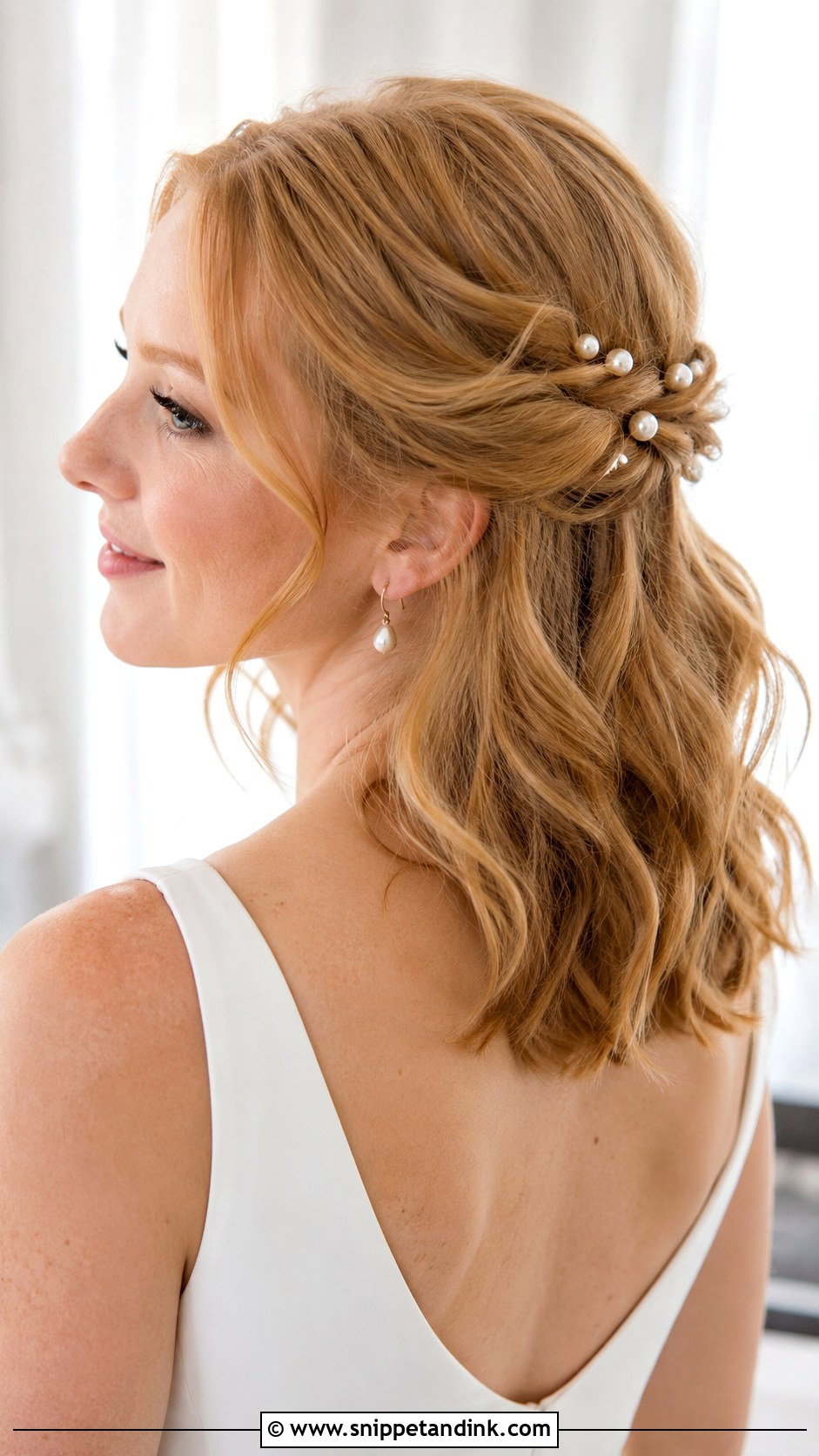 Pearl Pin Bridal Hairstyle For Medium Hair - Snippet and Ink - 15 Simple Bridal Hairstyles for Medium Hair