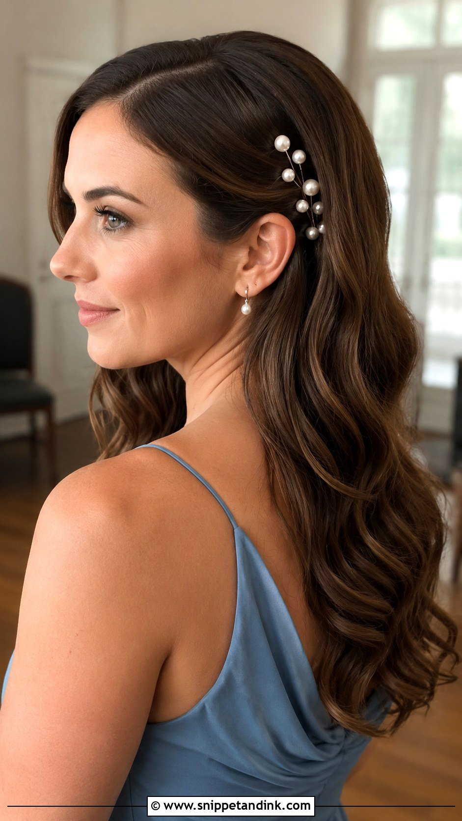 Pearl Pin Bridesmaid Hair Down - Snippet and Ink - 20 Simple Bridesmaid Hair Down Ideas