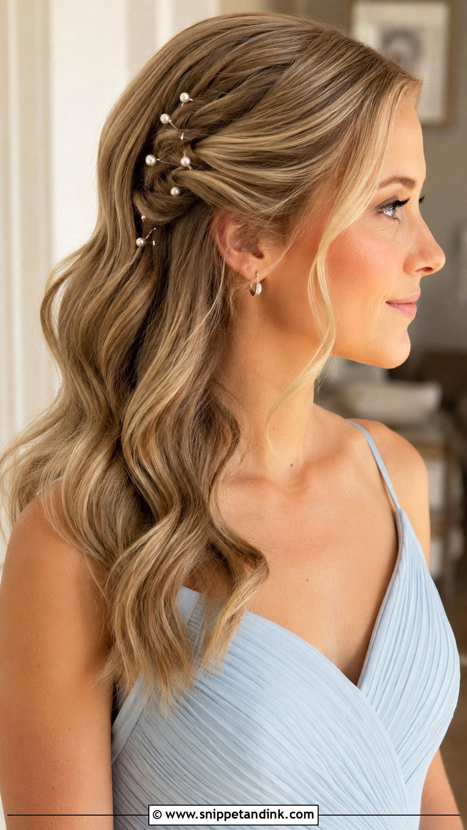 Pearl Pin Bridesmaid Hair - Snippet and Ink - 20 Hair Ideas for Wedding Bridesmaid