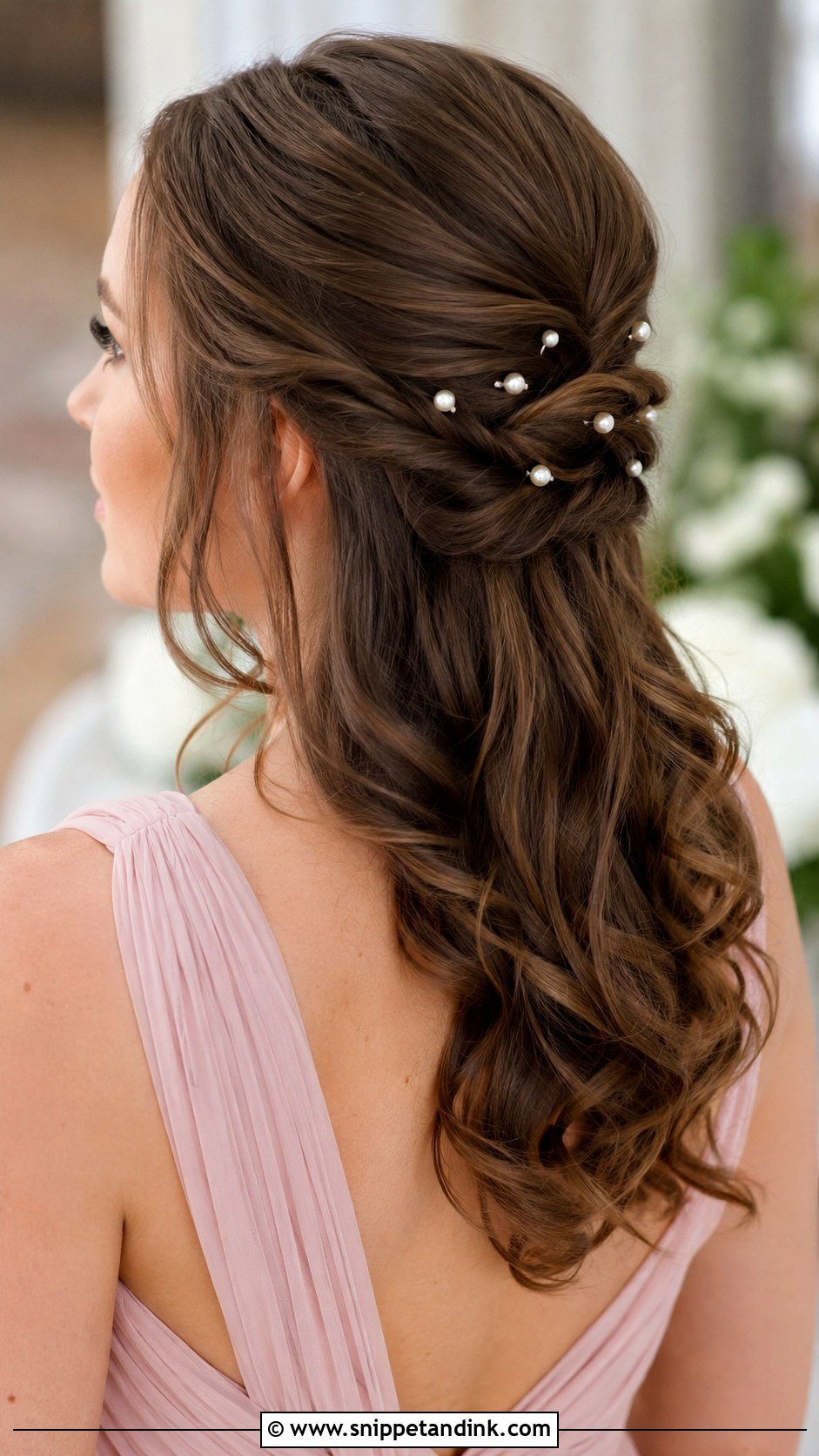Pearl Pin Bridesmaid Hairstyle For Medium Hair - Snippet and Ink - 30 Bridesmaid Hairstyles Medium Length