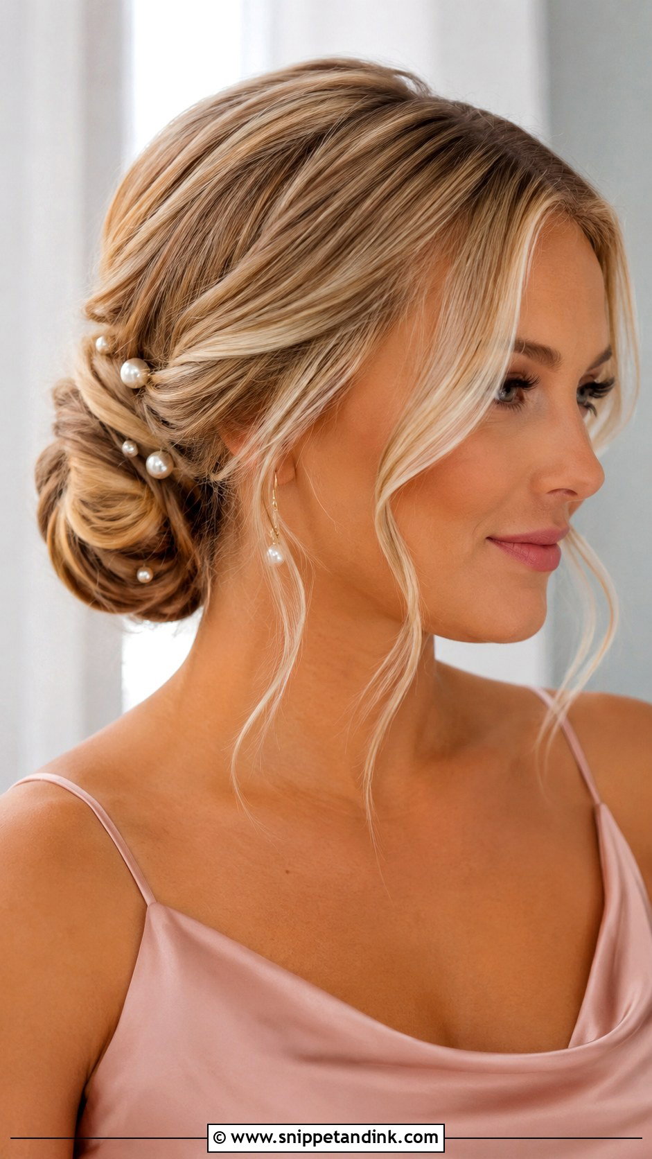 Pearl Pin Bun Bridesmaid Updo - Snippet and Ink - 20 Simple Easy Updo Wedding Hairstyles Medium Length Bridesmaid
