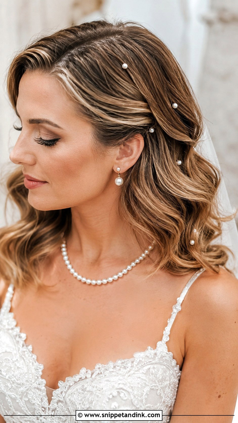 Pearl Pin Embellished Lob - Snippet and Ink - 20 Lob Wedding Hair Ideas