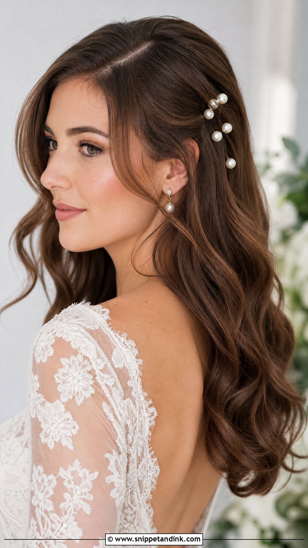 Pearl Pin Wedding Hair Down - Snippet and Ink - 15 Classic Wedding Hair Down Ideas