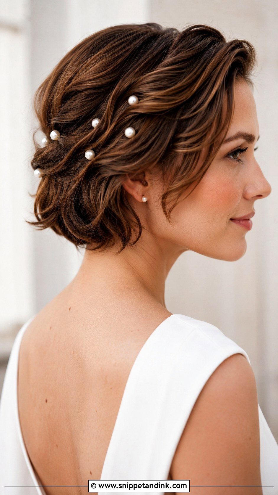 Pearl Pin Wedding Updo For Short Hair - Snippet and Ink - 15 Simple Wedding Updos for Short Hair