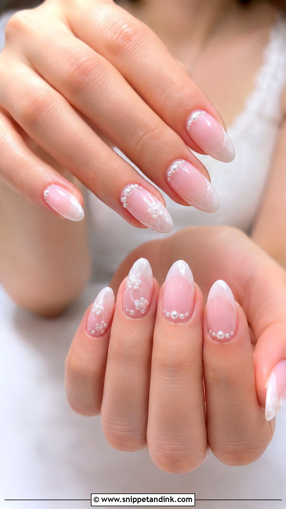 Pearl Pink And White Bridal Wedding Nails - Snippet and Ink - 20 Elegant White Pink Bridal Wedding Nails
