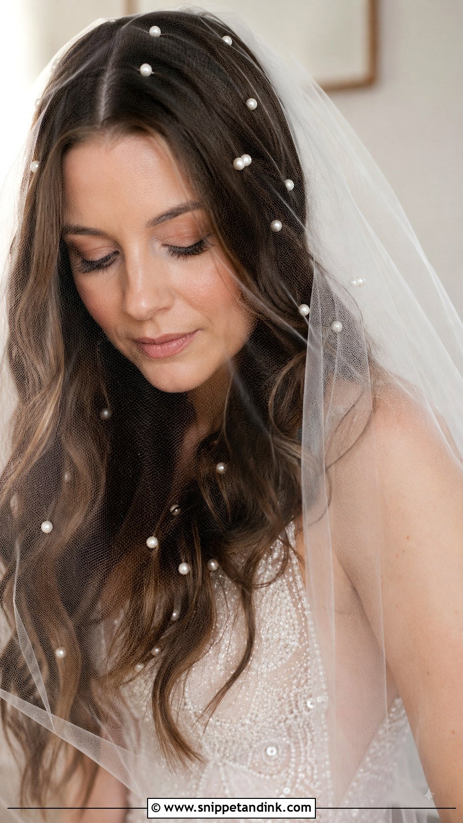 Pearl Pins With Hair Down And Blusher Veil - Snippet and Ink - 25 Blusher Veil with Hair Down Ideas