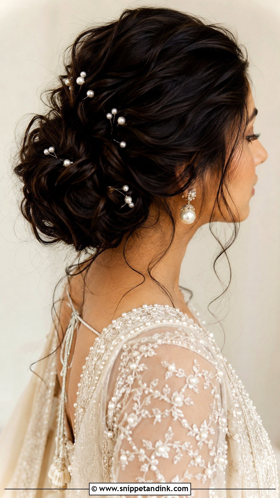 Pearl Pins With Messy Bridal Bun - Snippet and Ink - 15 Indian Bridal Hair Accessories