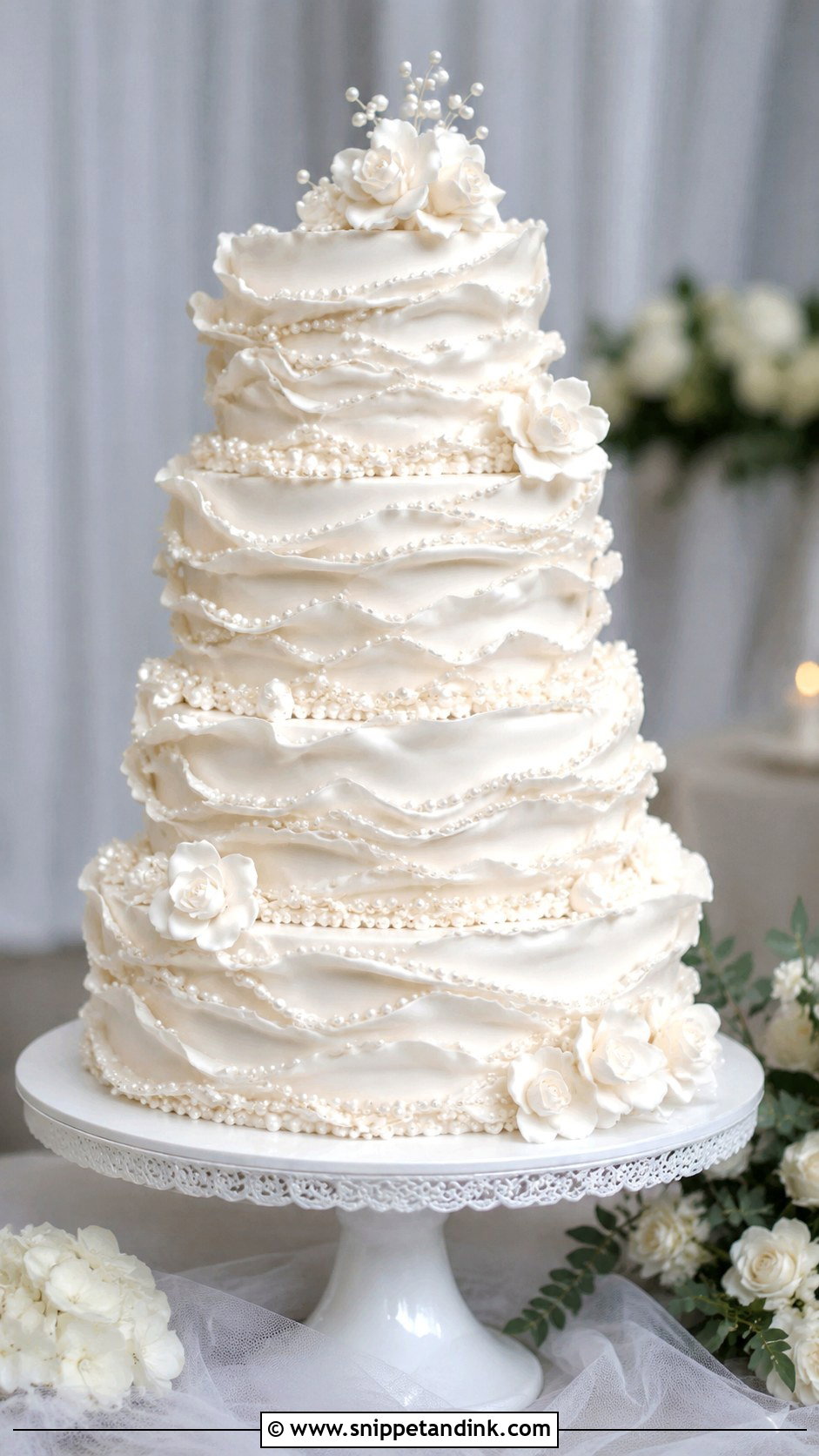 Pearl Ruffle Wedding Cake - Snippet and Ink - 20 Cakes with Pearls for Wedding