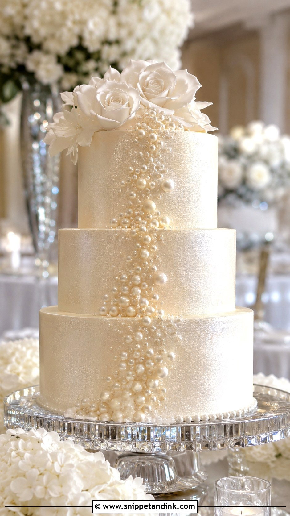 Pearl Shimmer Wedding Cake - Snippet and Ink - 20 Shimmer Wedding Cake Ideas