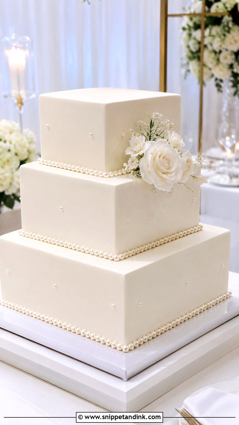 Pearl Square Wedding Cake - Snippet and Ink - 20 Cakes with Pearls for Wedding