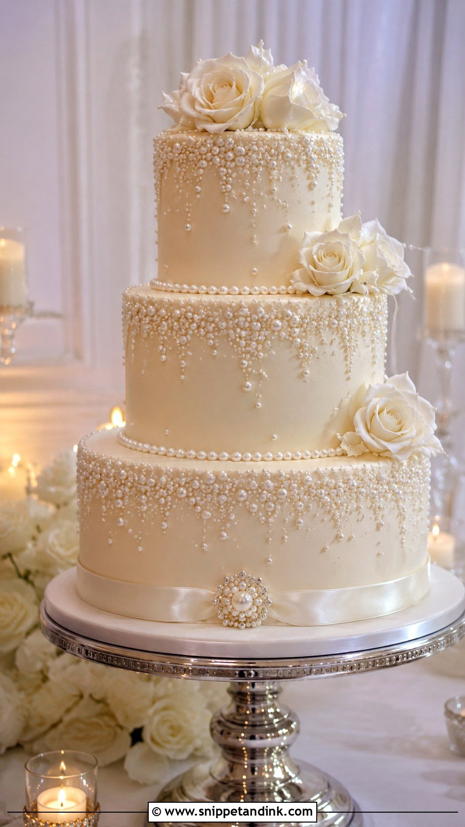 Pearl Stacked Wedding Cake - Snippet and Ink - 20 Stacking Wedding Cakes Ideas