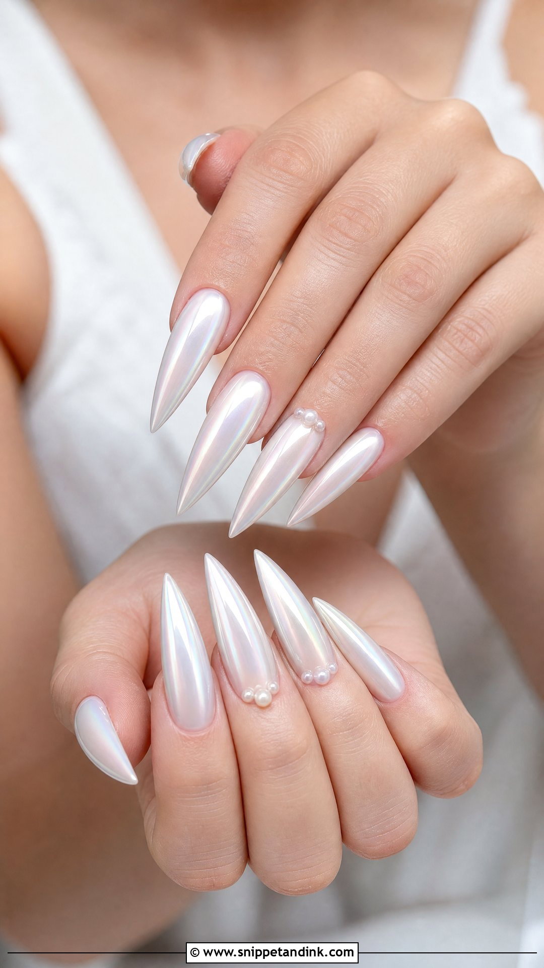 Pearl Stiletto Wedding Nails - Snippet and Ink - 25 Pearl Wedding Nails