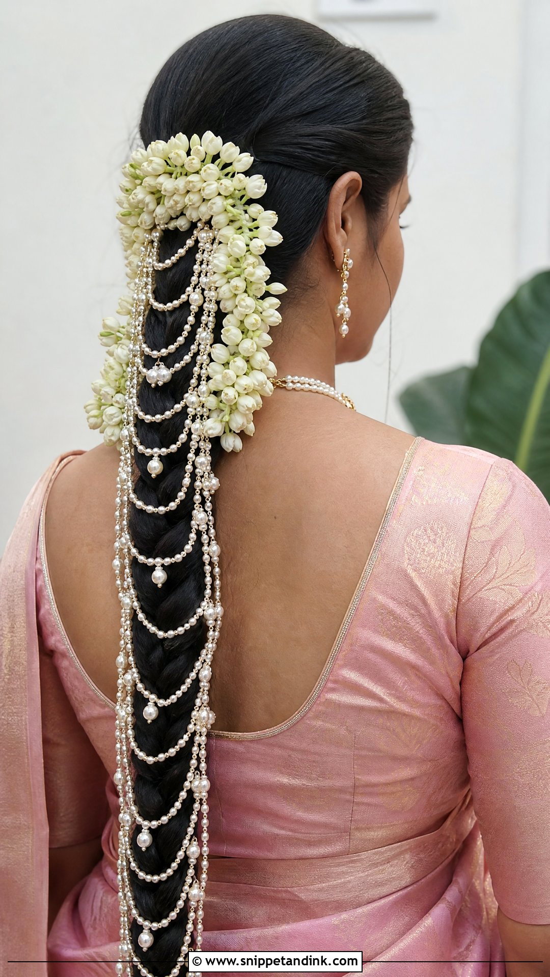 Pearl String Jadai Braid - Snippet and Ink - 20 Tamil Wedding Hairstyle Ideas