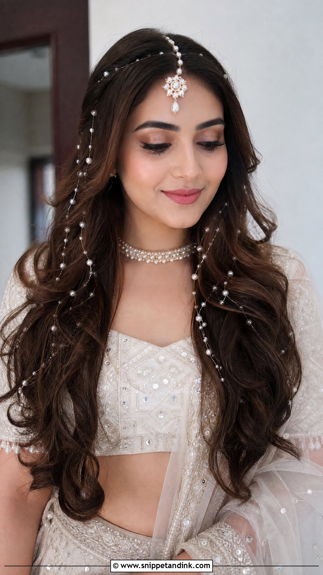 Pearl String Open Hair - Snippet and Ink - 20 Roka Hairstyle for Bride Ideas