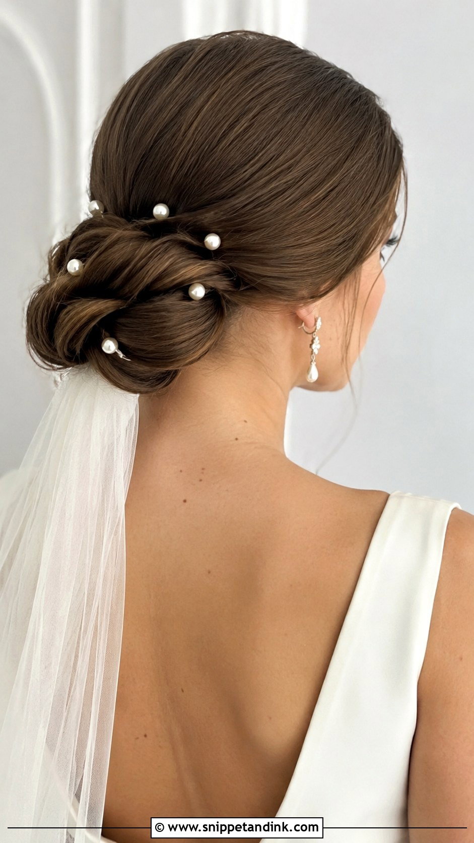 Pearl Studded Low Bun - Snippet and Ink - 20 50s Wedding Hair Ideas