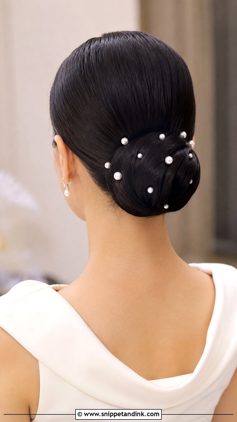 Pearl Studded Sleek Low Bun - Snippet and Ink - 20 Fantasy Wedding Hair Ideas