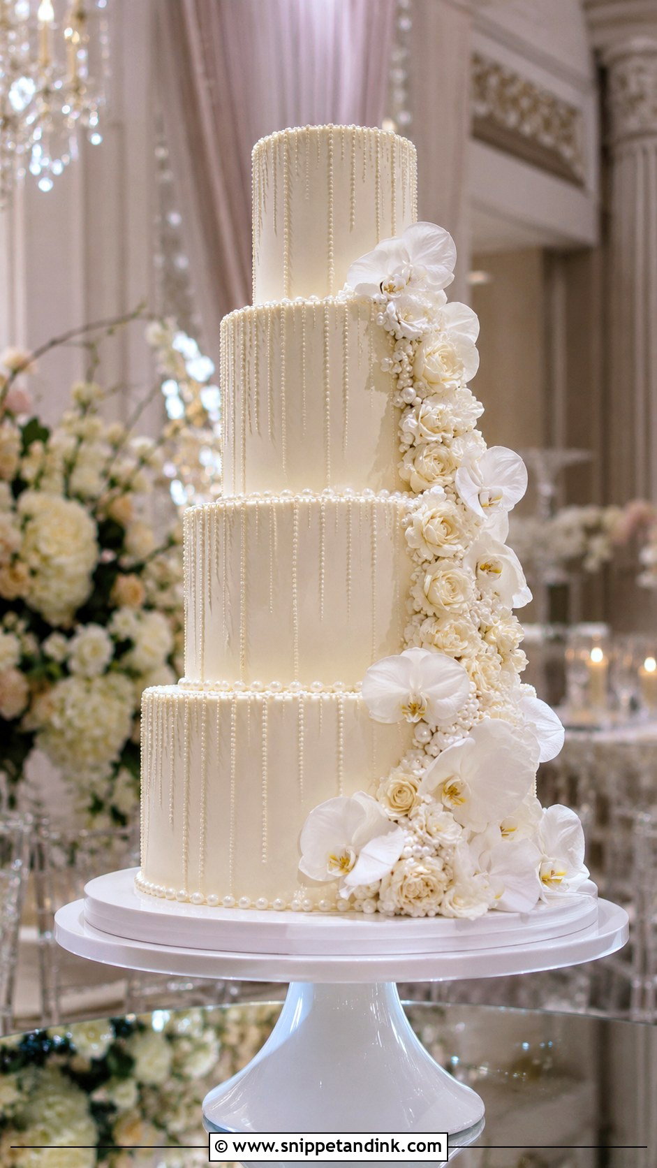 Pearl Tall Wedding Cake - Snippet and Ink - 20 Cakes with Pearls for Wedding