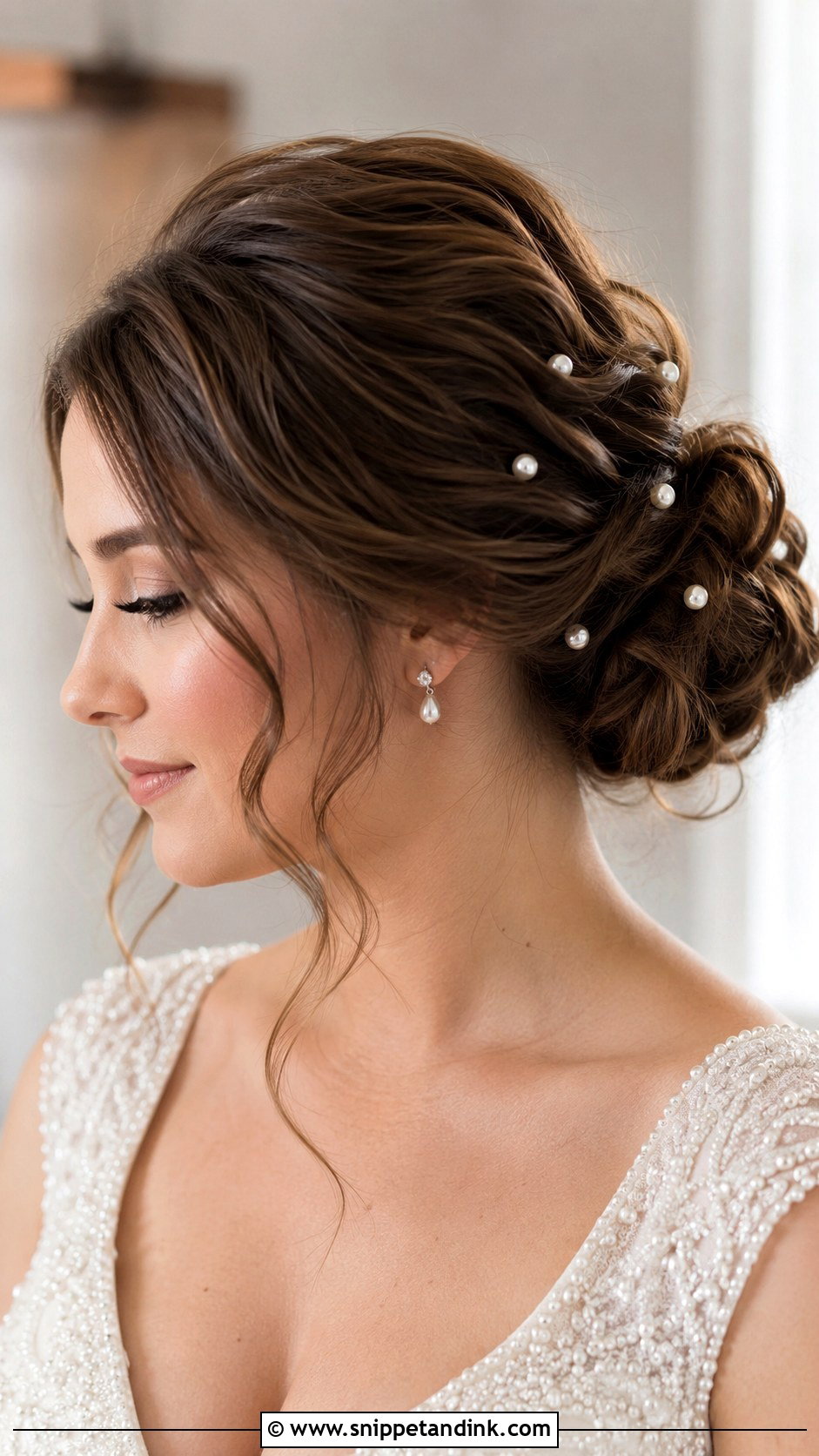 Pearl Textured Low Bun Wedding Hair - Snippet and Ink - 15 Textured Low Bun Wedding Hairstyles