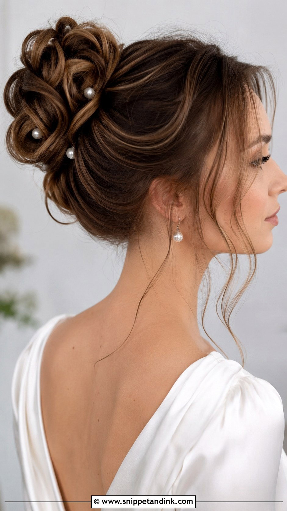 Pearl Updo with Soft Tendrils - Snippet and Ink - 25 Bridal Hair with Pearls Ideas