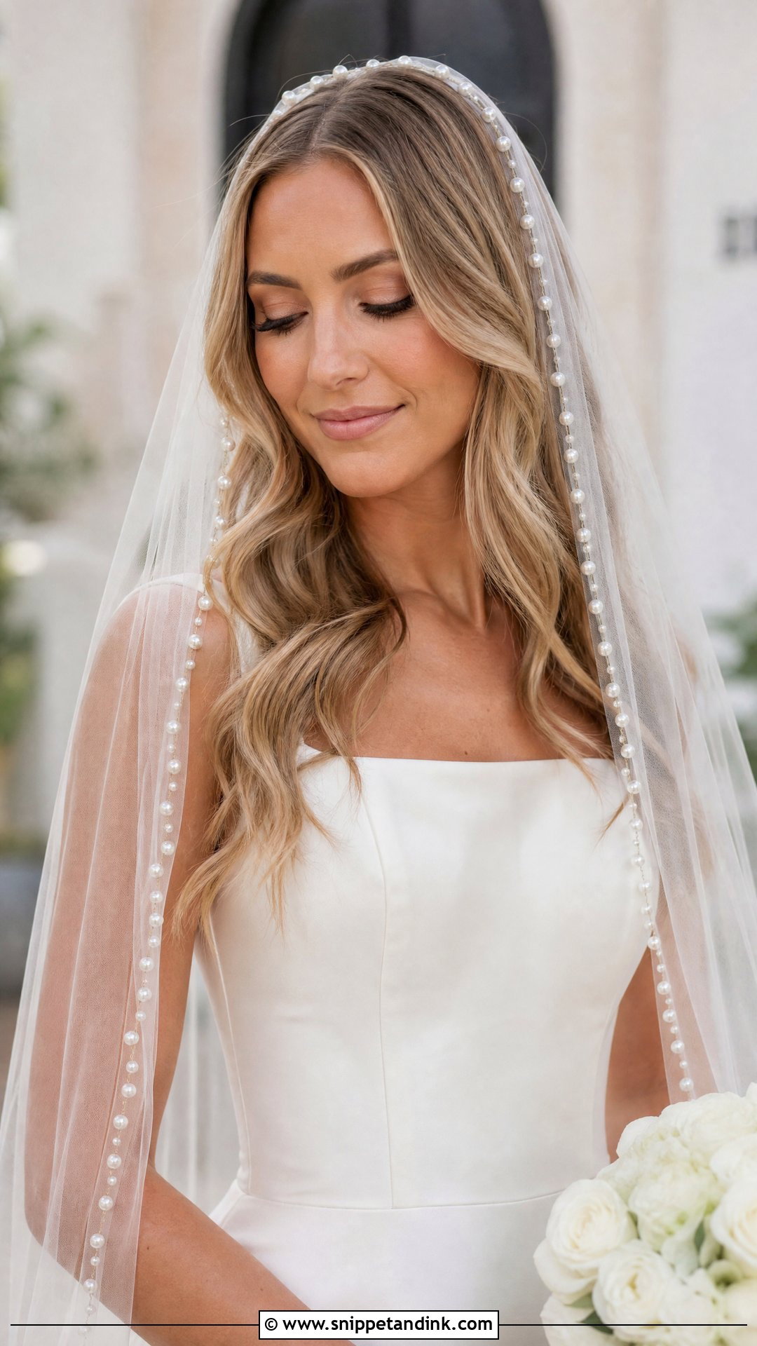 Pearl Veil With Open Hair - Snippet and Ink - 20 Wedding Hair with Pearls Ideas