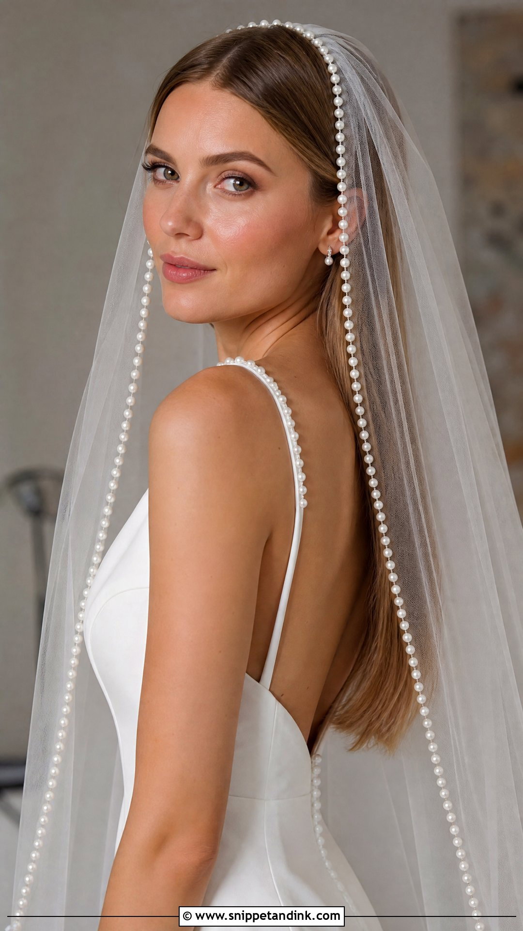 Pearl Veil With Sleek Hair - Snippet and Ink - 20 Pearl Wedding Hairstyles