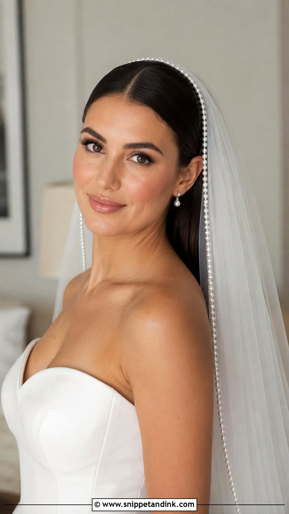 Pearl Veil With Sleek Hair - Snippet and Ink - 20 Pearl Bridal Hair Ideas