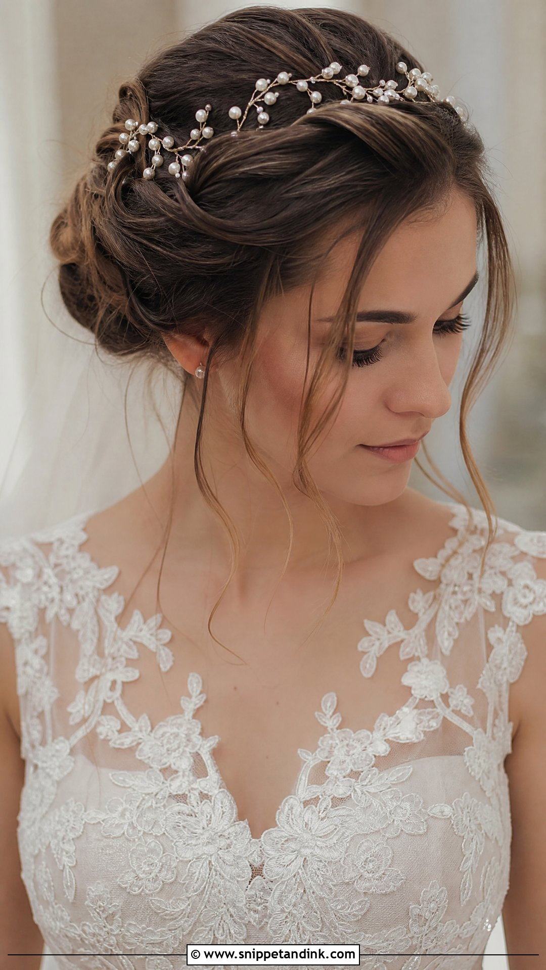 Pearl Vine Headband With Updo - Snippet and Ink - 20 Bridal Hair Headband Ideas