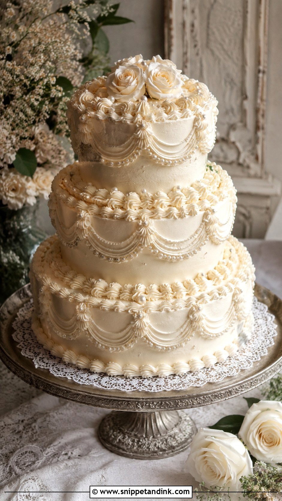 Pearl Vintage Wedding Cake - Snippet and Ink - 20 Cakes with Pearls for Wedding