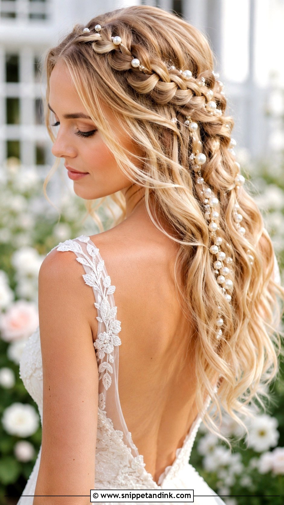Pearl Waterfall Braid - Snippet and Ink - 20 Pearl Wedding Hair Ideas