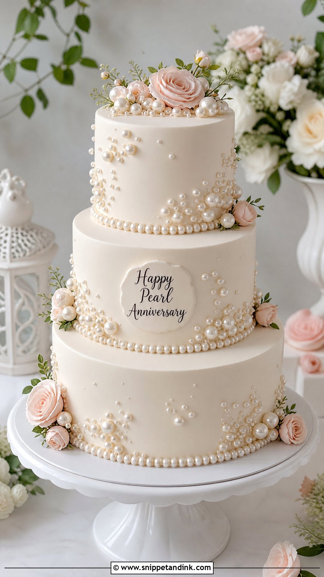 Pearl Wedding Anniversary Cake - Snippet and Ink - 30 Wedding Anniversary Cake Design Ideas