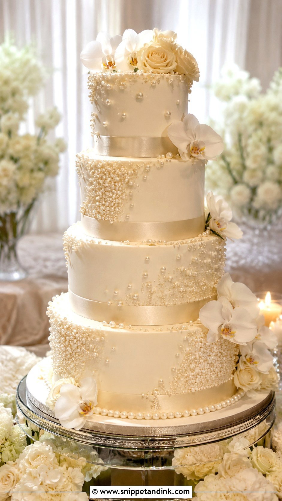 Pearl Wedding Cake - Snippet and Ink - 20 Glitz and Glam Cake Ideas for Wedding