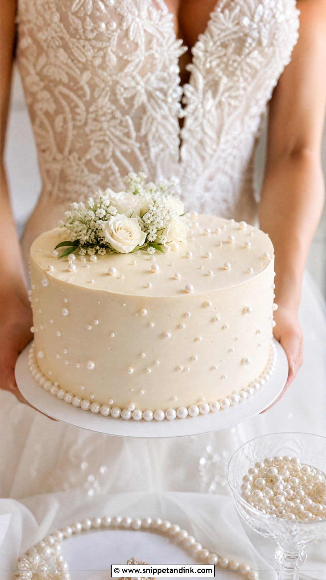Pearl Wedding Cake - Snippet and Ink - 20 Person Holding Cake Ideas for Wedding