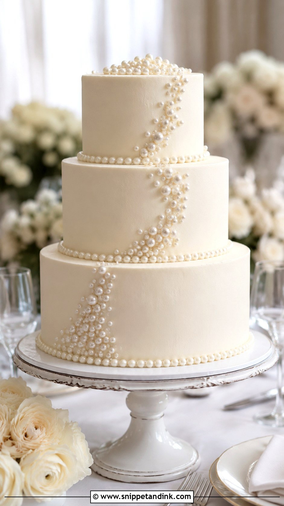 Pearl Wedding Cake - Snippet and Ink - 20 Simple Deco Cake Ideas for Wedding