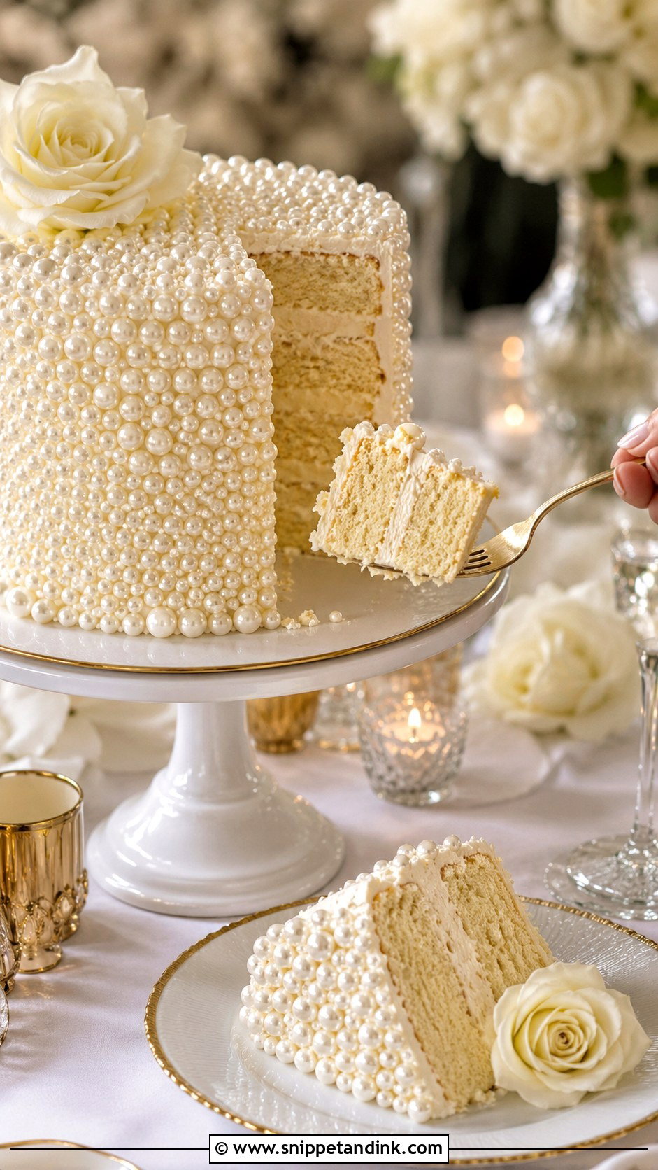 Pearl Wedding Cake Fork Bite Photo - Snippet and Ink - 20 Cake Eating Photoshoot Ideas for Wedding