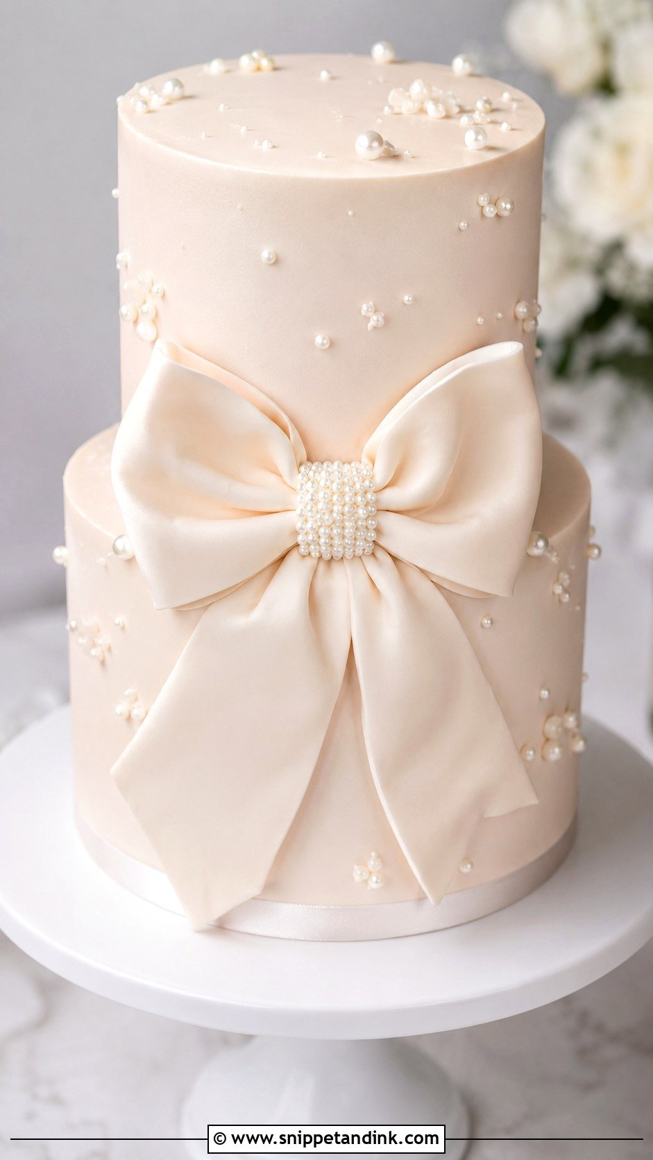 Pearl Wedding Cake With Bow - Snippet and Ink - 20 Pearls on Wedding Cake Ideas