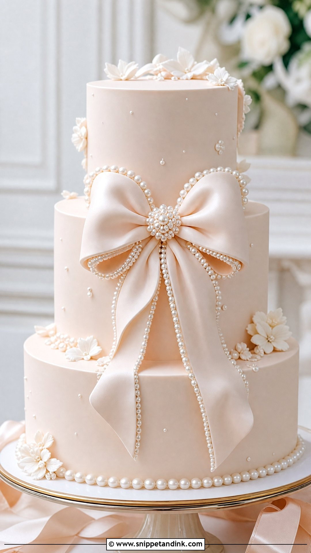 Pearl Wedding Cake With Bow - Snippet and Ink - 20 Pearls Cake Ideas for Wedding