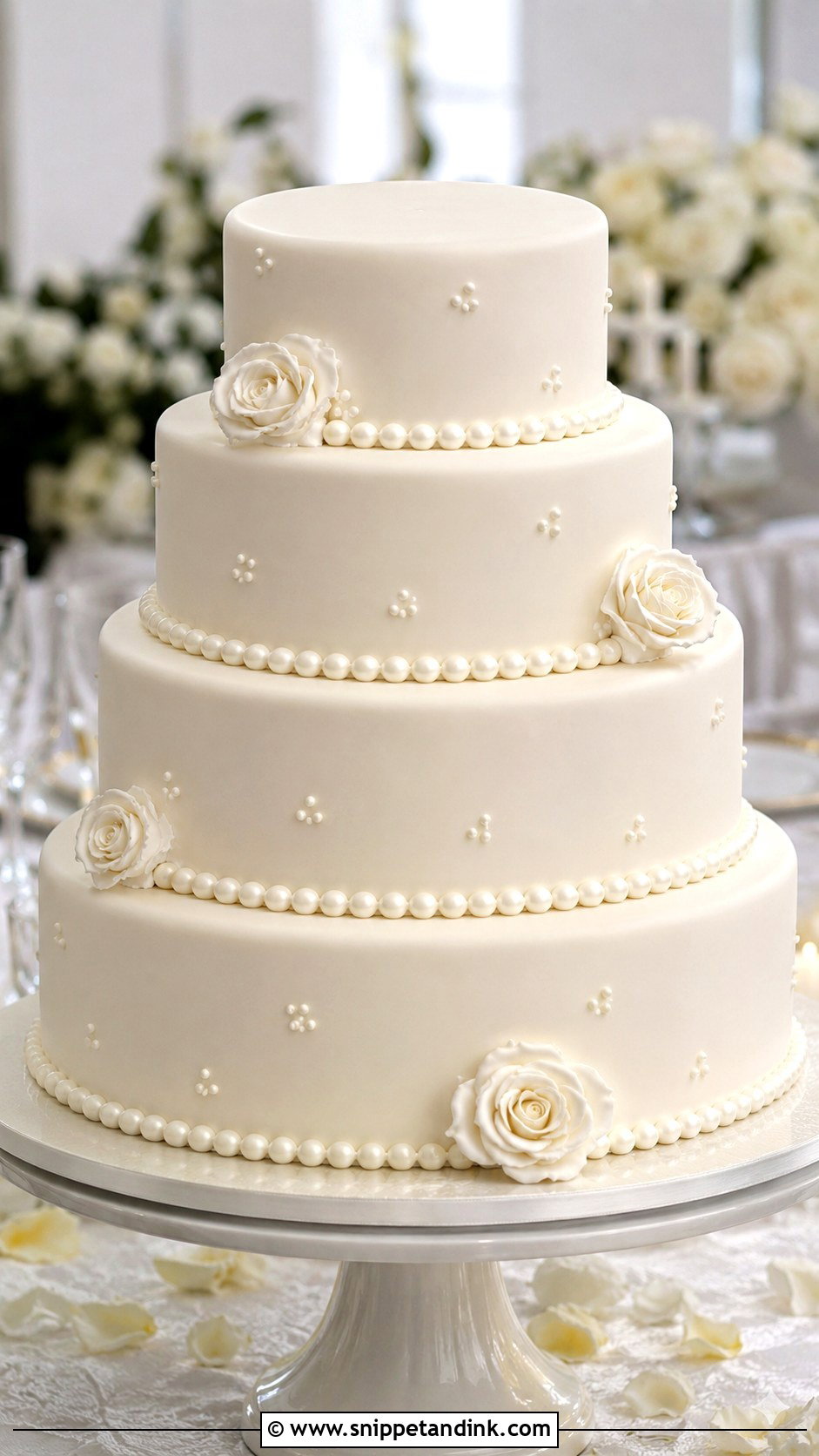 Pearl Wedding Cake With Edible Pearl Borders - Snippet and Ink - 20 Pearls on Wedding Cake Ideas