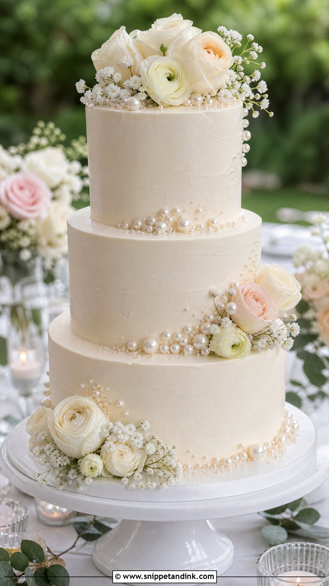 Pearl Wedding Cake With Fresh Flowers - Snippet and Ink - 20 Pearls Cake Ideas for Wedding