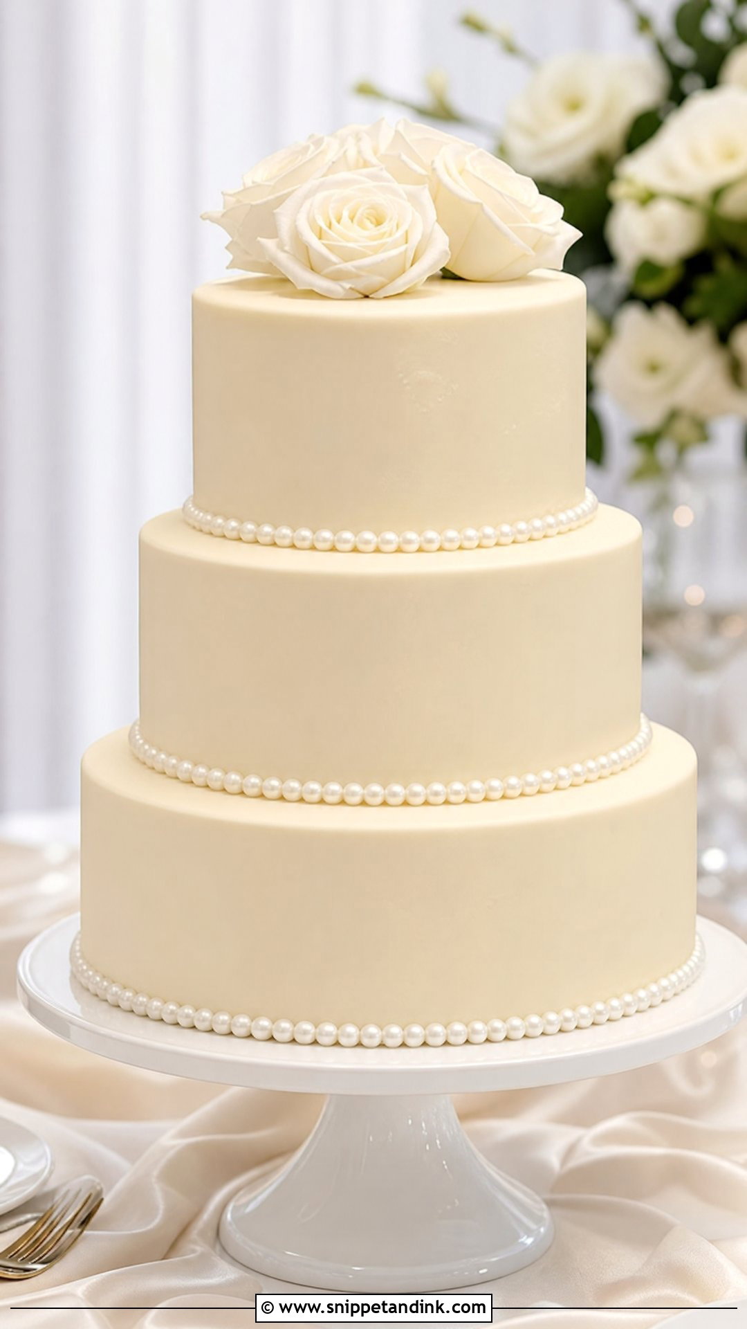 Pearl Wedding Cake With Pearl Border - Snippet and Ink - 20 Pearl Wedding Cake Ideas