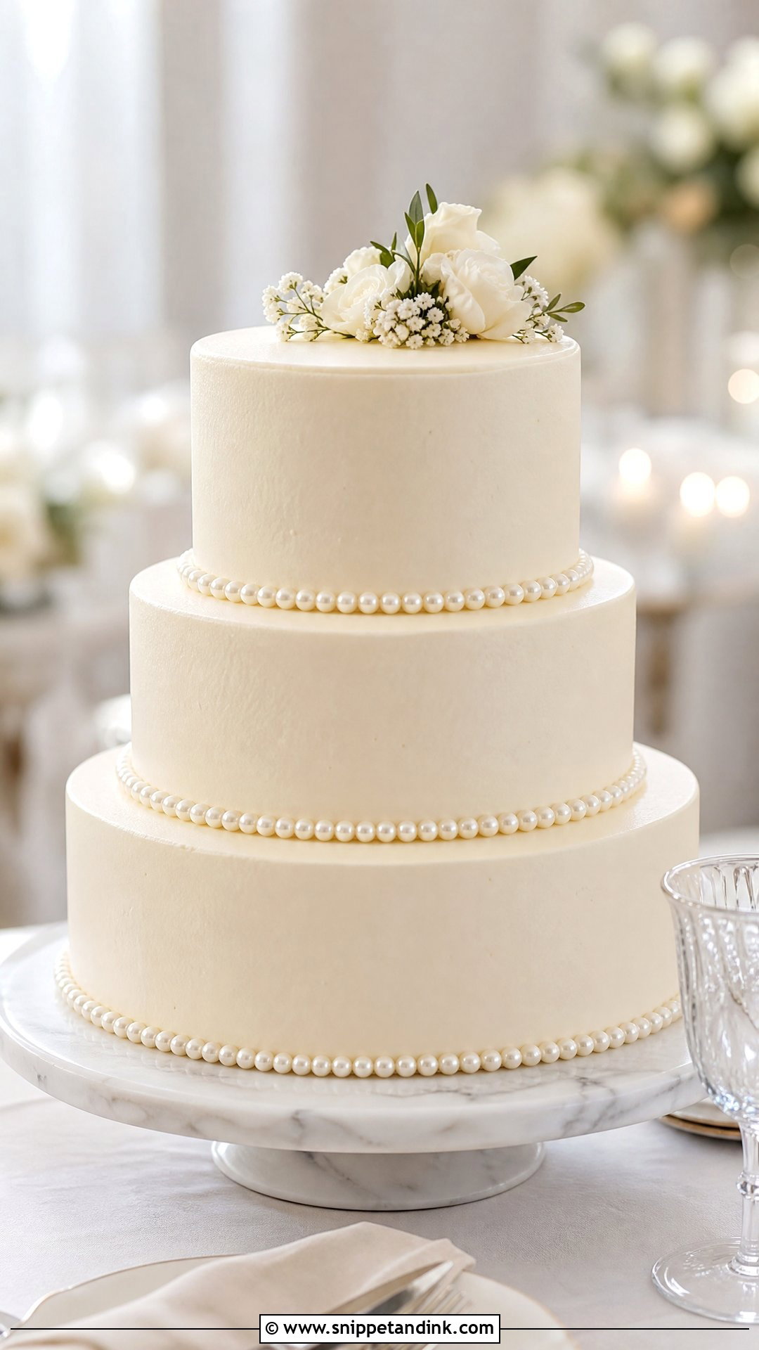 Pearl Wedding Cake With Pearl Borders - Snippet and Ink - 20 Pearls Cake Ideas for Wedding