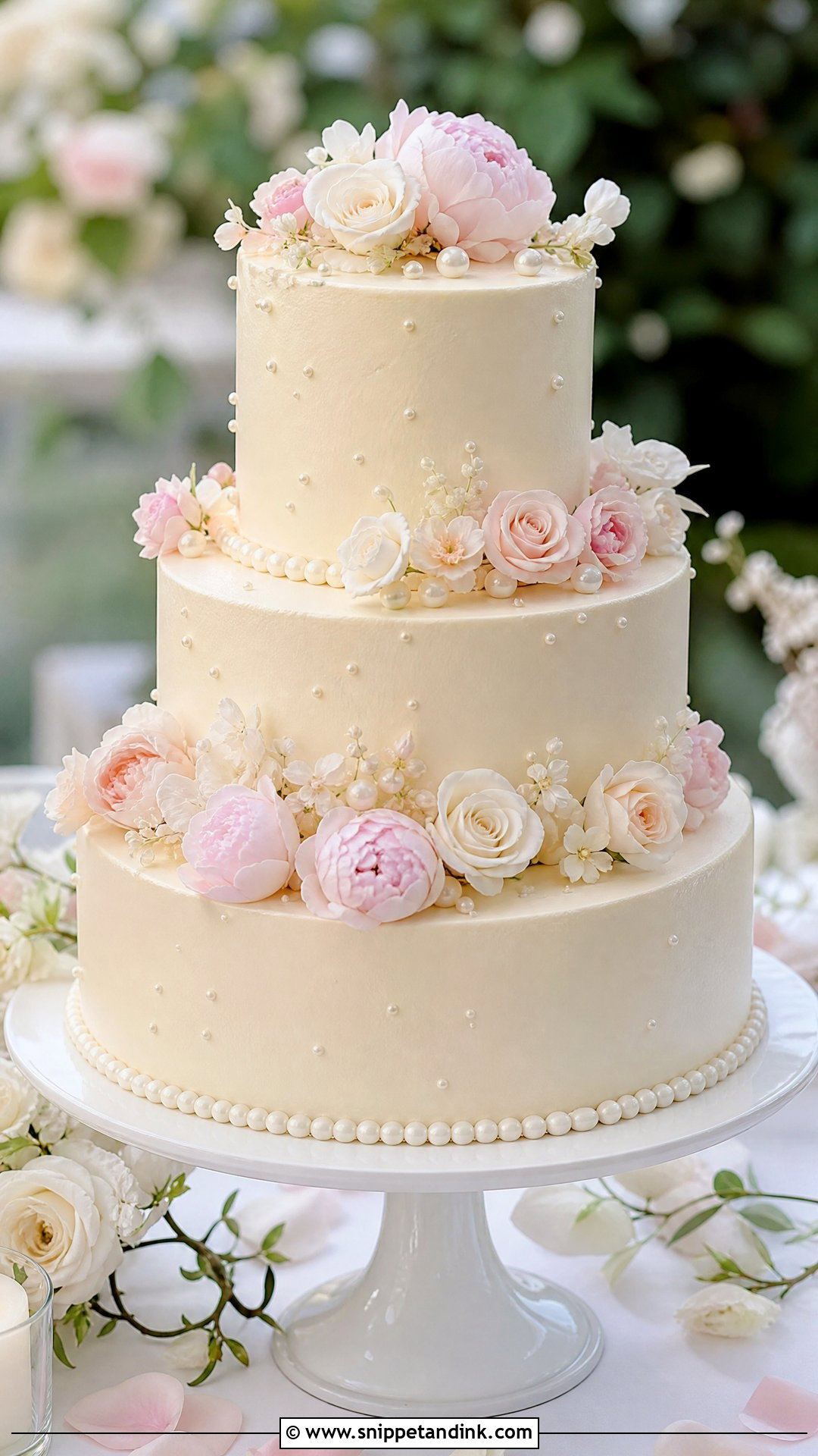 Pearl Wedding Cake With Sugar Flowers - Snippet and Ink - 20 Pearls Cake Ideas for Wedding