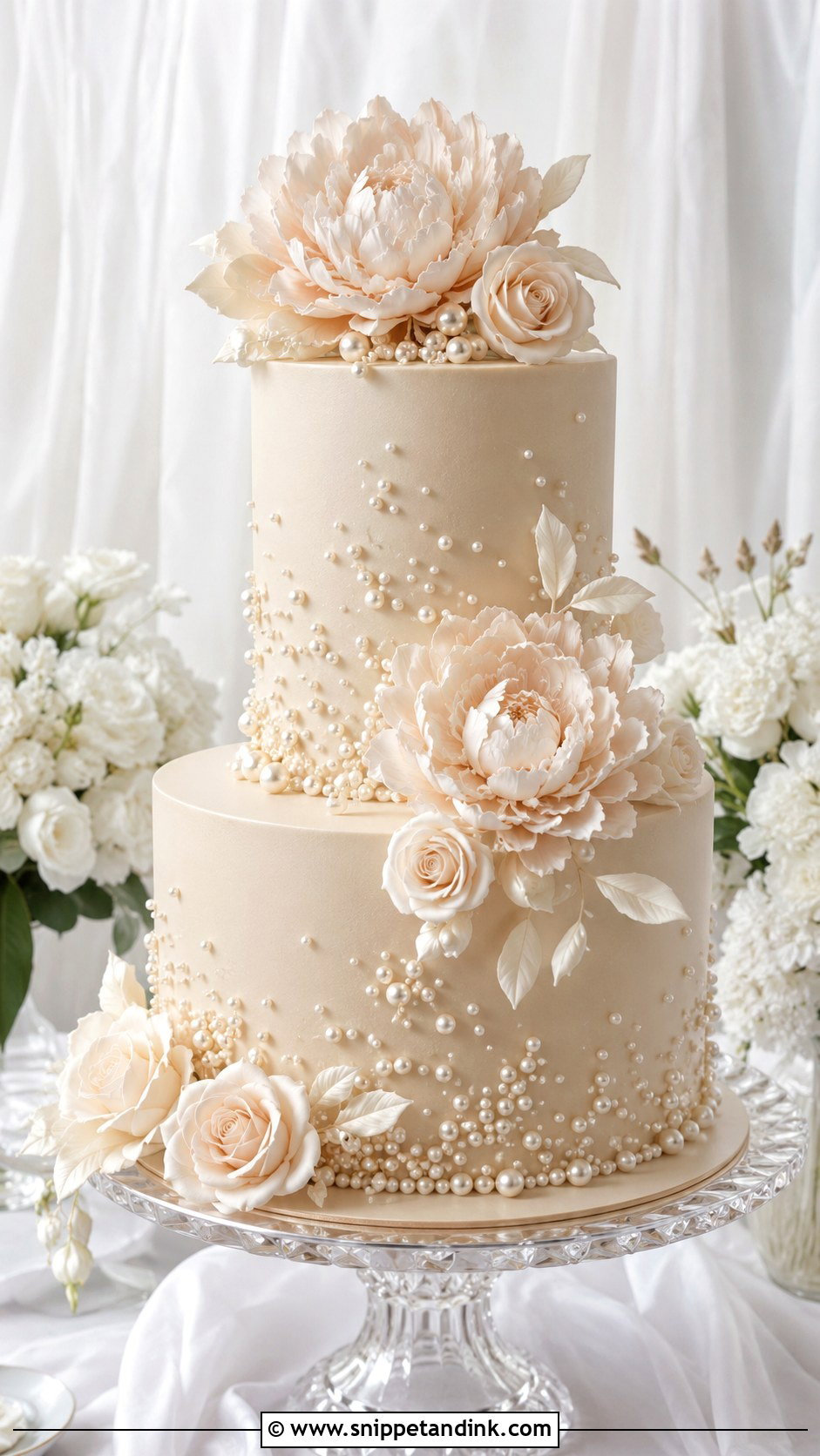 Pearl Wedding Cake With Sugar Flowers - Snippet and Ink - 30 Wedding Cake Ideas with Flowers and Pearls