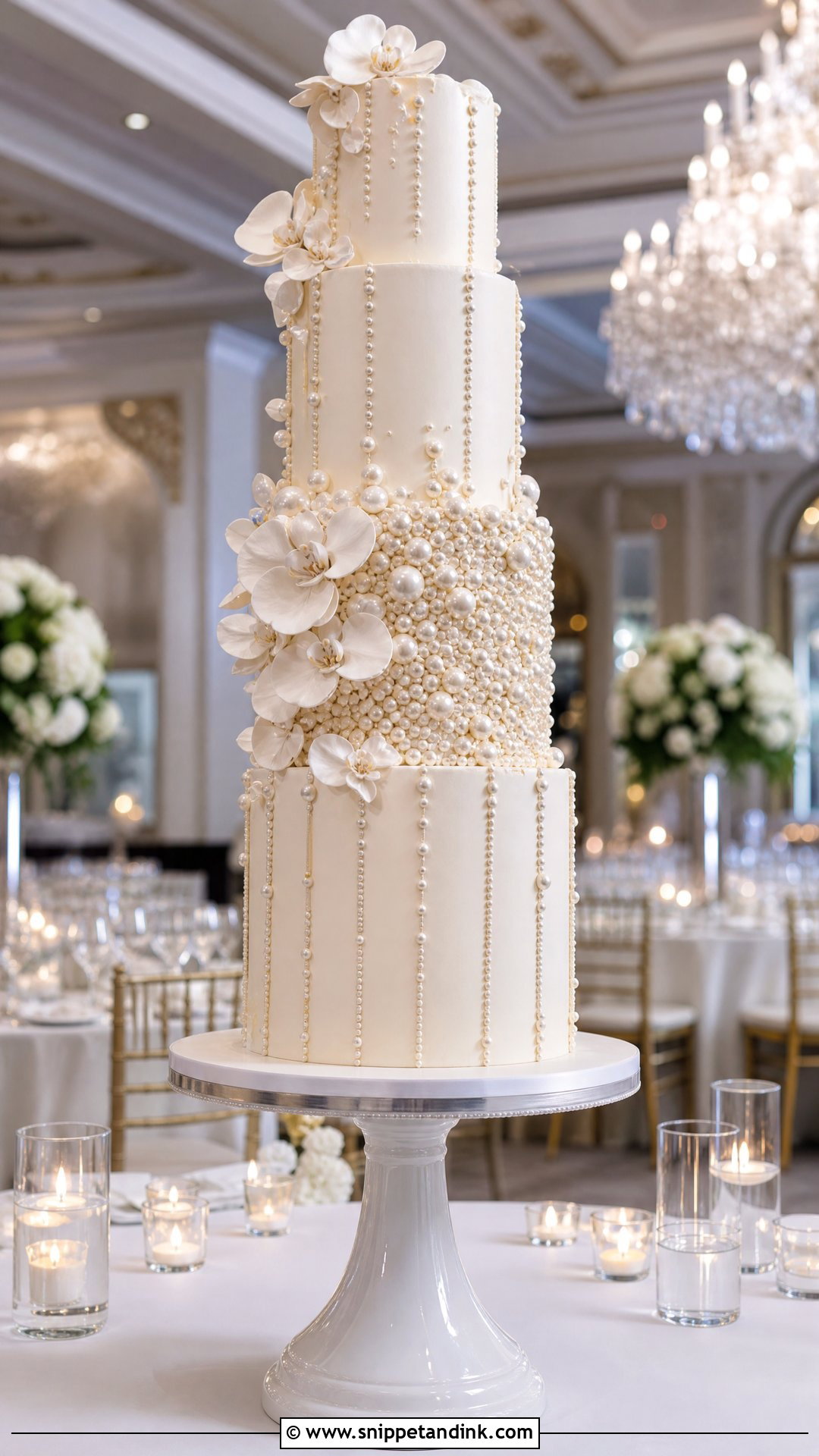 Pearl Wedding Cake With Tall Tiers - Snippet and Ink - 20 Pearls Cake Ideas for Wedding