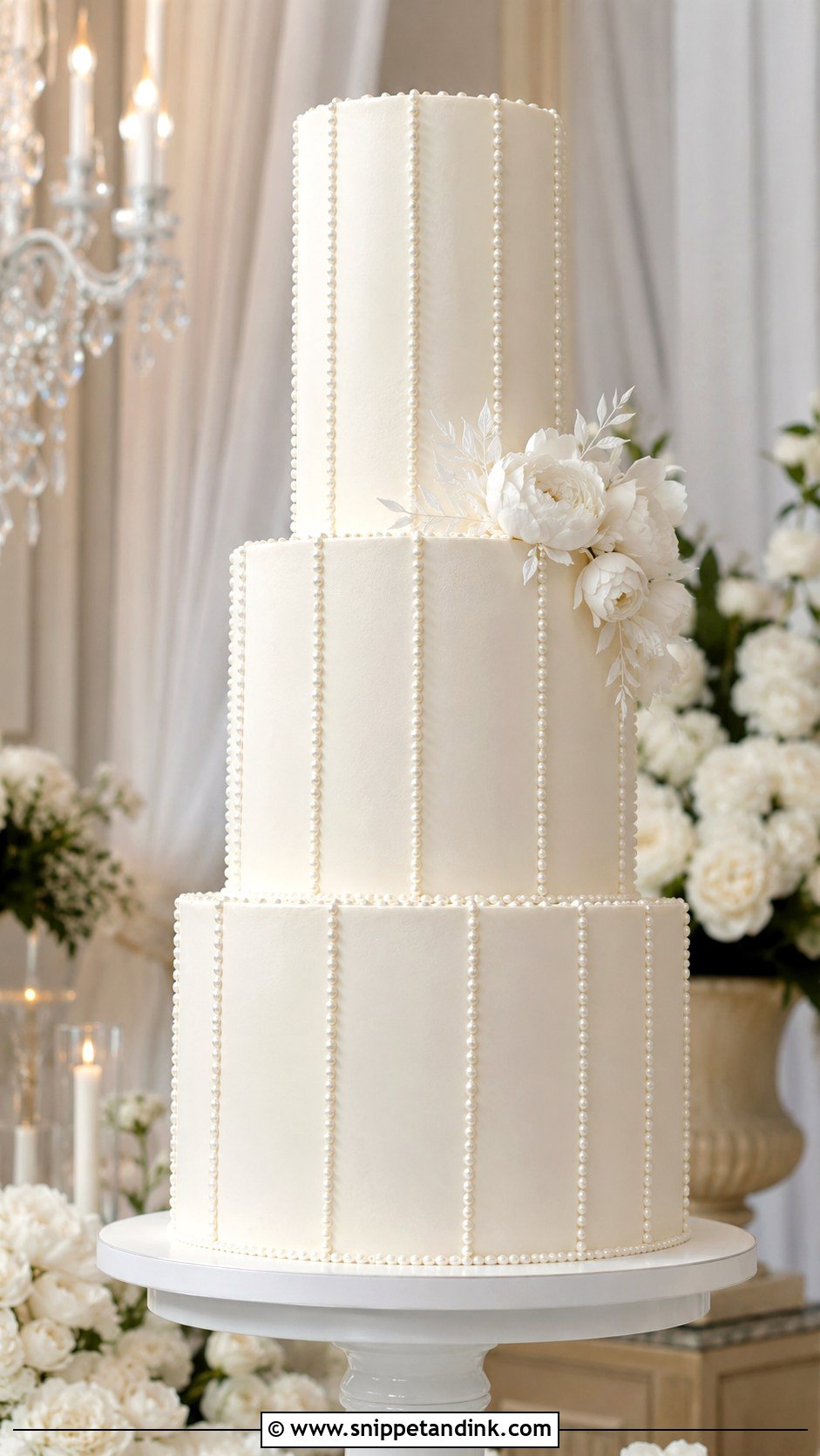 Pearl Wedding Cake With Tall Tiers - Snippet and Ink - 20 Pearls on Wedding Cake Ideas