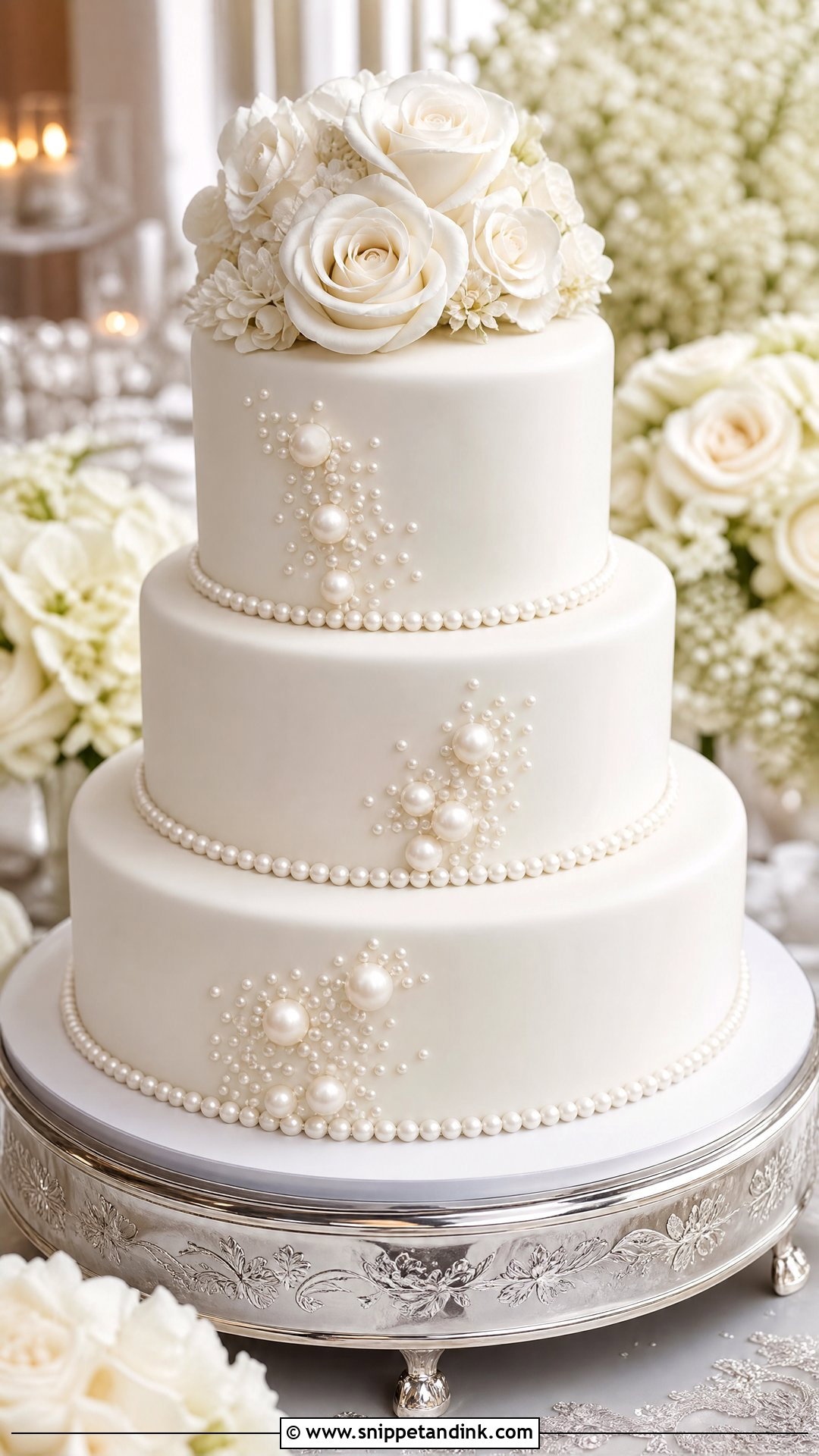 Pearl Wedding Cake With White Fondant - Snippet and Ink - 20 Pearls Cake Ideas for Wedding