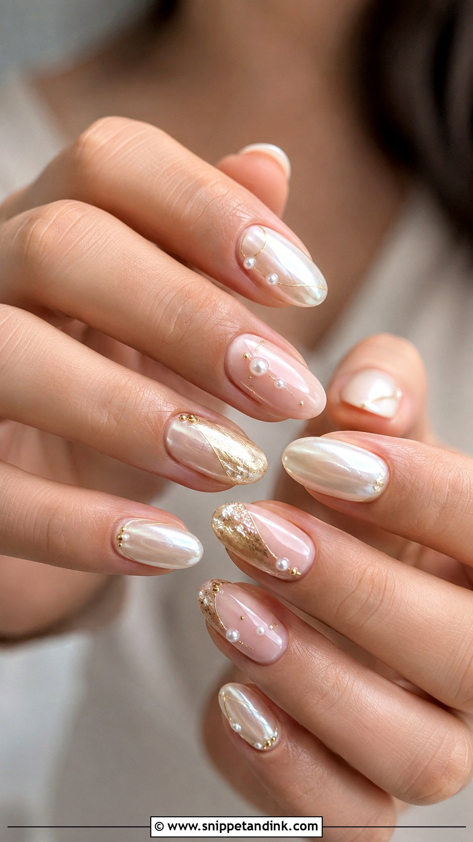 Pearl Wedding Nails With Gold Accent - Snippet and Ink - 20 Wedding Nails Gold Accent
