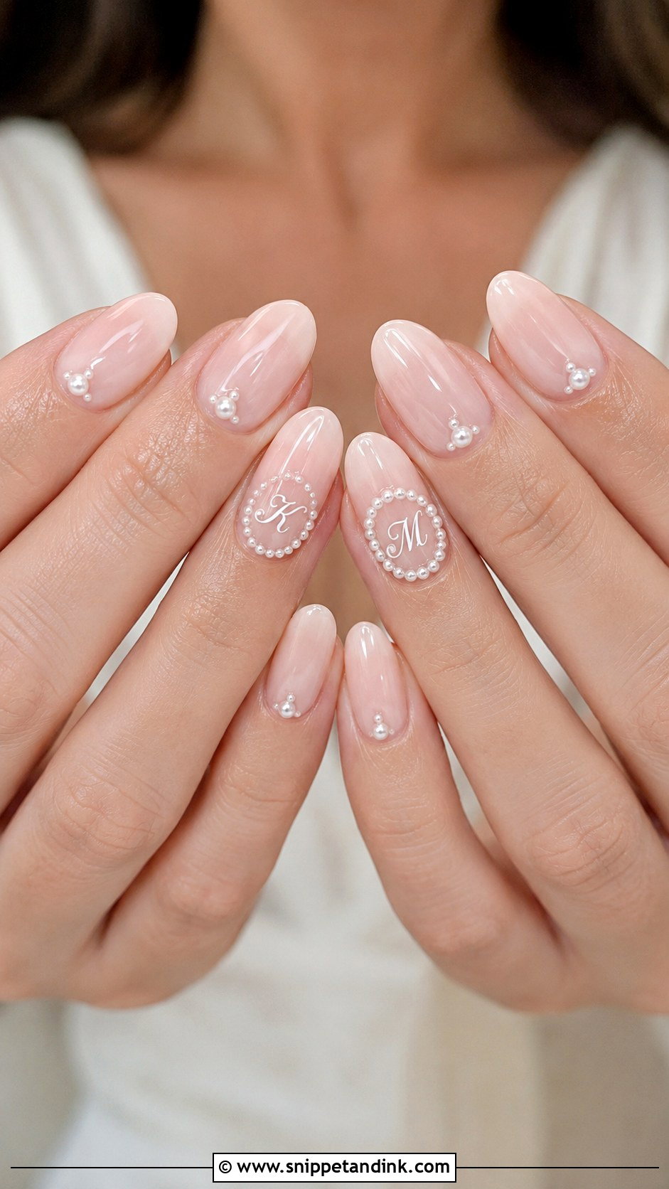 Pearl Wedding Nails With Initials - Snippet and Ink - 20 Wedding Nails with Initials